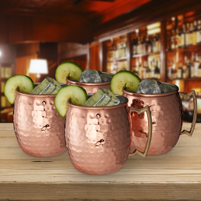 Set Moscow Mule LIVEHITOP - 4 Bicchieri In Rame Da 530ml Con Coaster - Foto 10