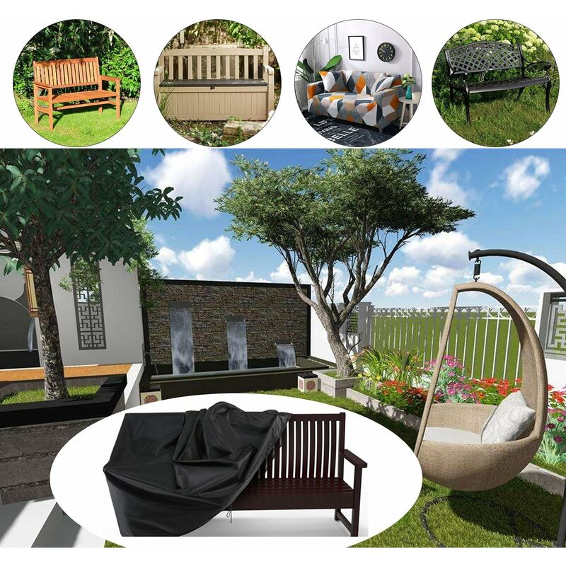Housse de banc 2/3/4 places, imperméable, coupe-vent et indéchirable en tissu Oxford 210D anti-UV pour banc de terrasse extérieur - Noir (2 places) - 5