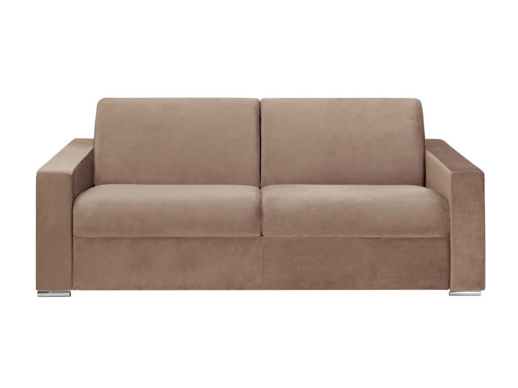 Sofá-cama de 4 plazas con apertura exprés de terciopelo CALITO - Beige ...