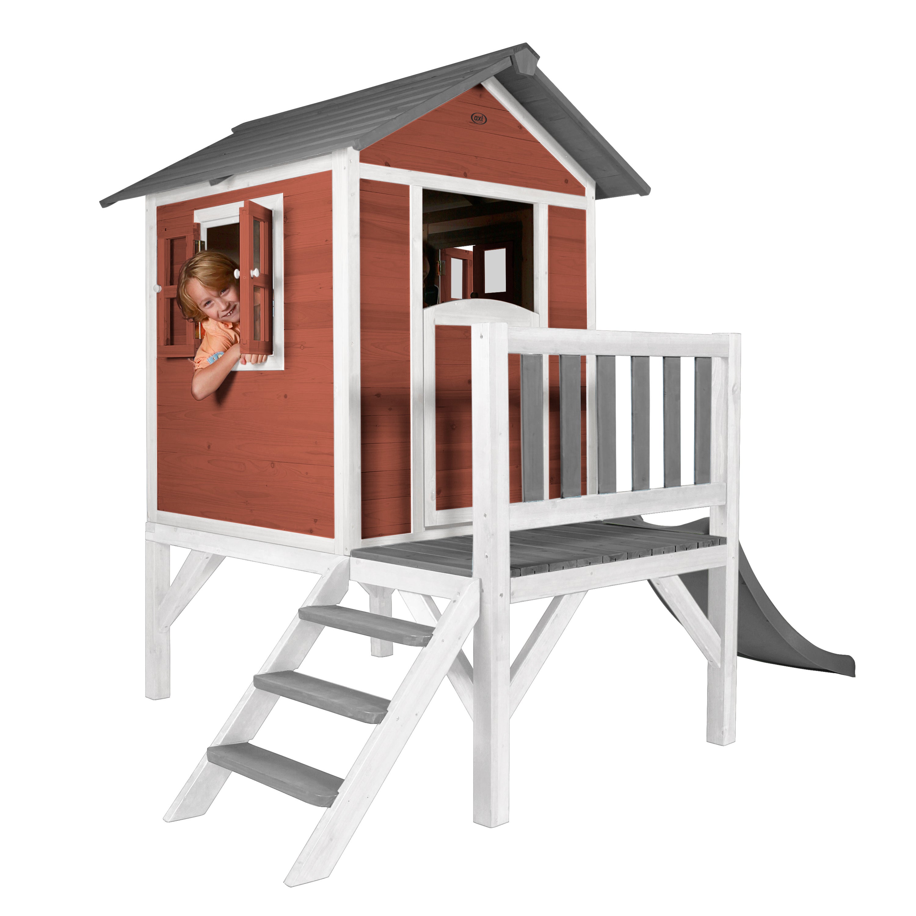 Axi Maison Enfant Beach Lodge Xl En Rouge Avec Toboggan En Gris | Maison De Jeux En Bois Ffc Pour Les Enfants | Maisonnette / Cabane De Jeu Pour Le - 6