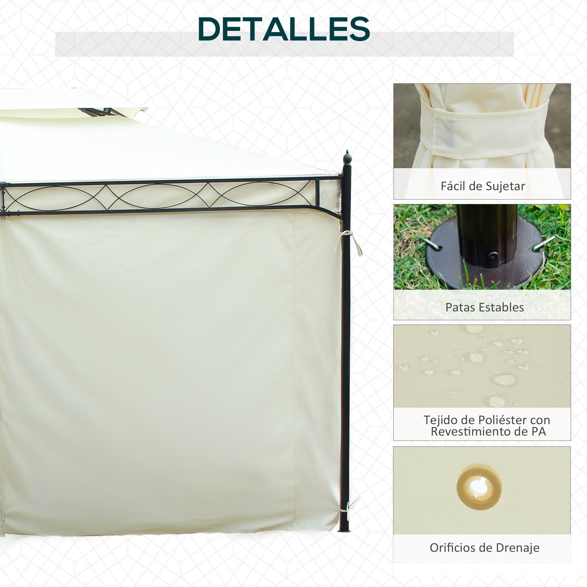 Cenador de Jardín Outsunny Acero, Poliéster Crema 400x300x280 cm - 6