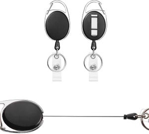 2 Porte-Badges Enrouleurs Retractables - Corde 60 Cm - Pour Badge, Carte, Clés - ABS Et Nylon