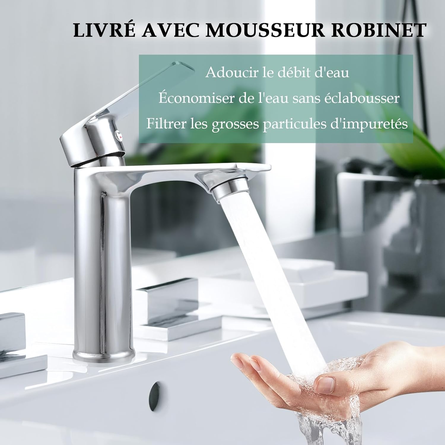 Mitigeur De Lavabo Avec Douchette Extractible - 2 Jets, Chrome, Acier Inox - Robinet Salle De Bain Moderne