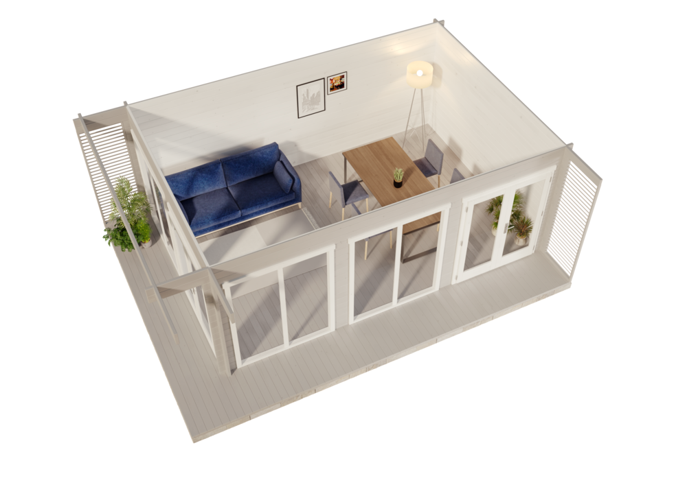 Chalet de jardin Viva B Alpholz, 4.8x6.7m dim. ext. (cas échéant incl. débord de toit) naturel, épaisseur paroi : 70mm, 32,3m² totale - 2