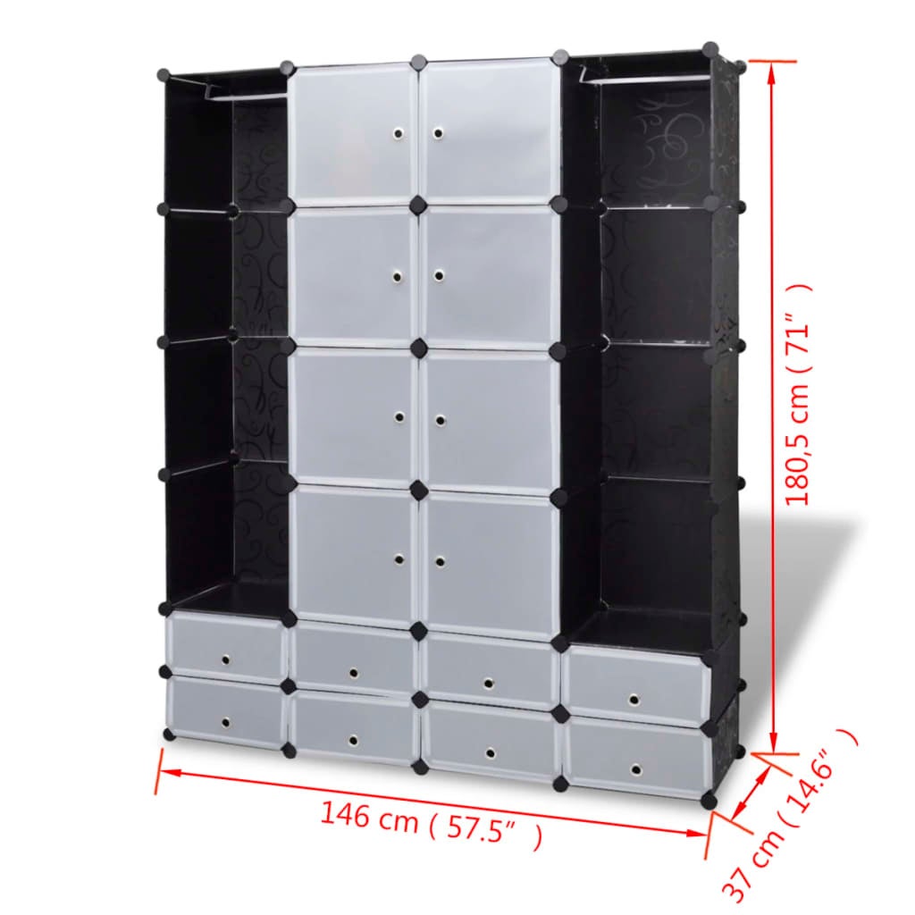 Armário modular com 18 compartimentos preto e branco 37x146x180,5cm - COMFORTXL - 7