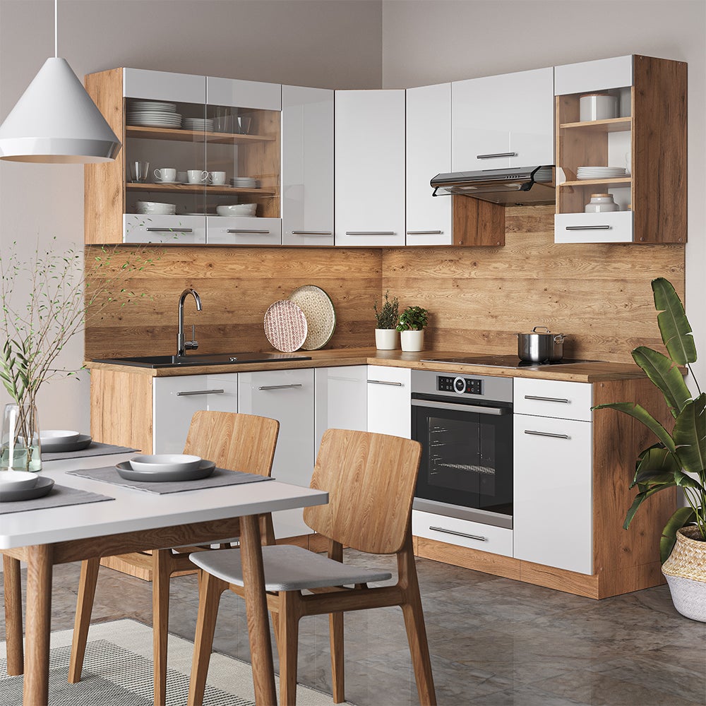 Vicco Cuisine en angle Fame-Line, Blanc brillant/Chêne doré, 190x46cm sans PT - 6