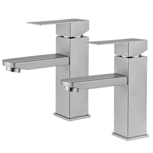 2x Robinet Salle de Bain Brossé Mitigeur Lavabo Gris Chaud & Froid Réglable, Robinet Lavabo avec Poignée Carré en Inox