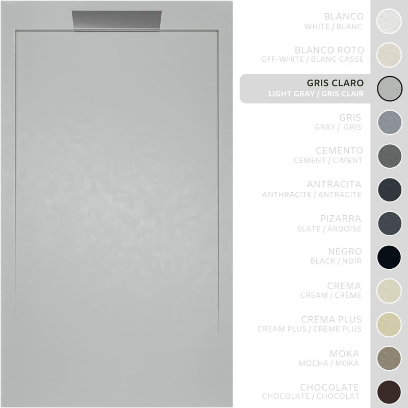 SOULHOME Brodzik prysznicowy– Żywica– Gel Coat– Gładka/Kamienna tekstura – Antypoślizgowy – jasnoszary– 130x90- Niski 3cm– Elegancki