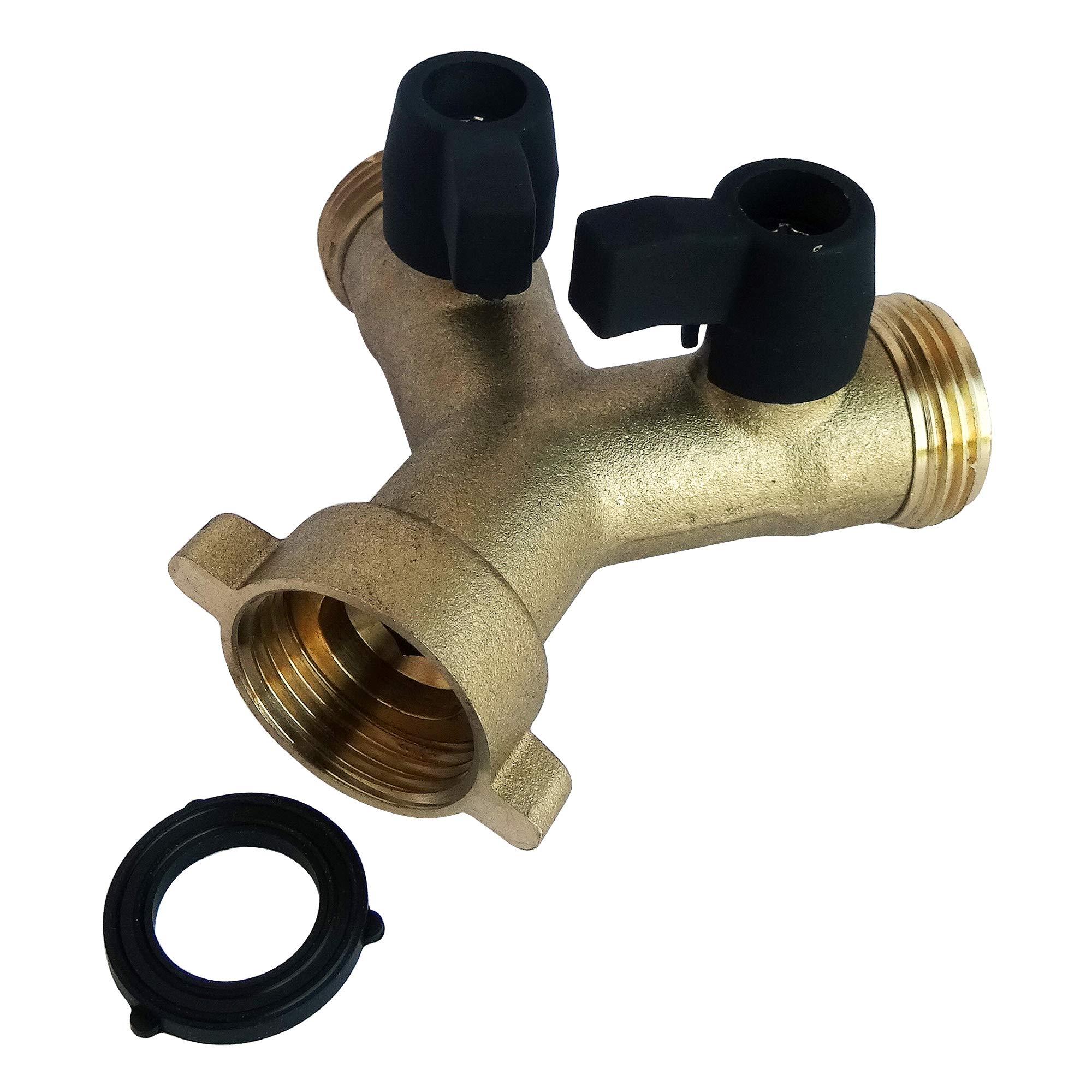 Raccord laiton 2 voies en Y avec vannes 1/4 tour MF 20/27 pour tuyau d'alimentation - 4