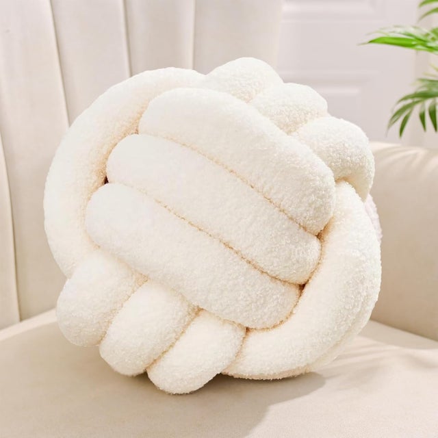 （22cm）Coussin Noeud Blanc Laiteux, Coussins Rond Balle Decoration Chambre, Coussin Deco Salon Aesthetic, Coussins Canape Decoration Sherpa
