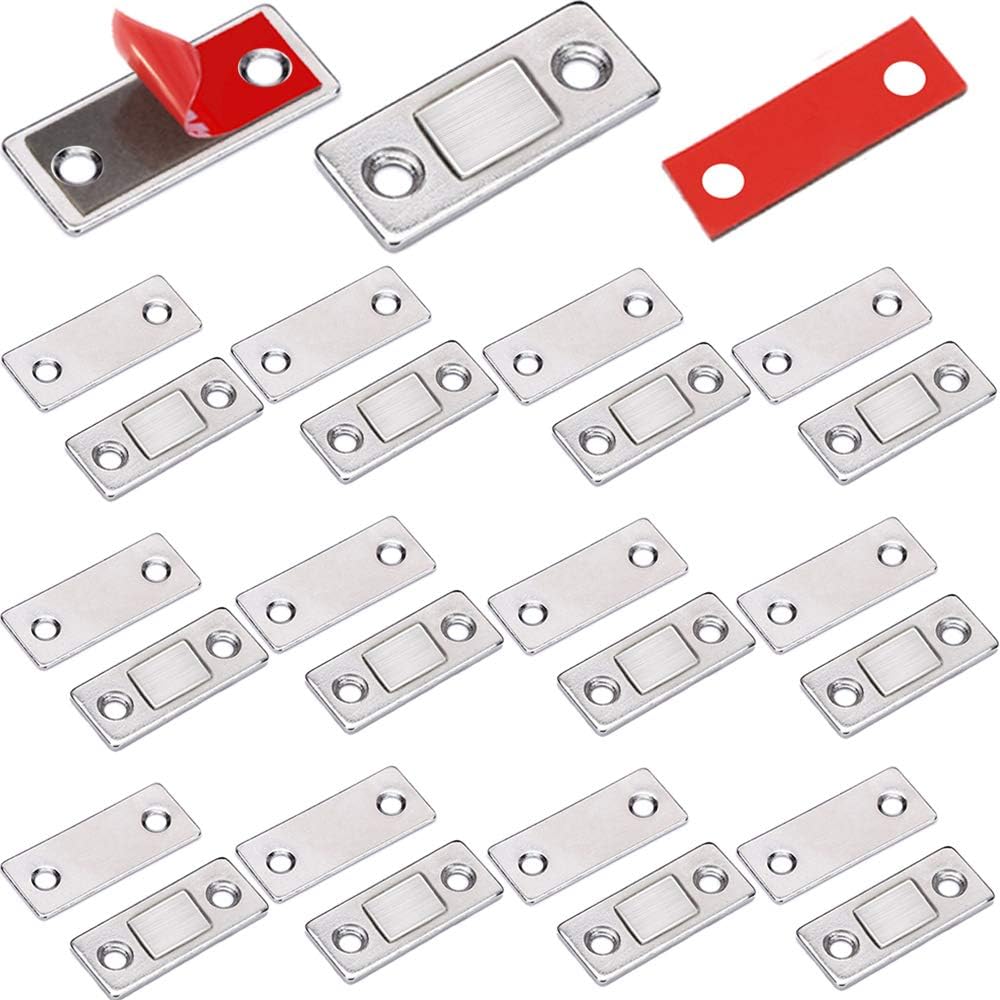 Magnetyczne zatrzaski do drzwi szafek, 12 sztuk, ultracienkie zatrzaski magnetyczne do przyklejenia na magnetycznym zamknięciu samoprzylepnym, srebrne