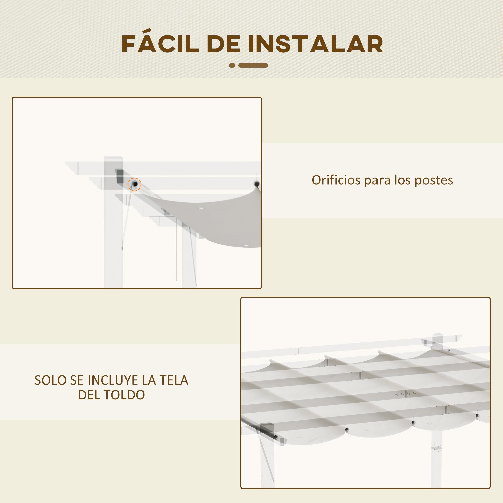 Cubierta para Pérgola Outsunny Tela Poliéster Crema 250x255x6 cm - 6