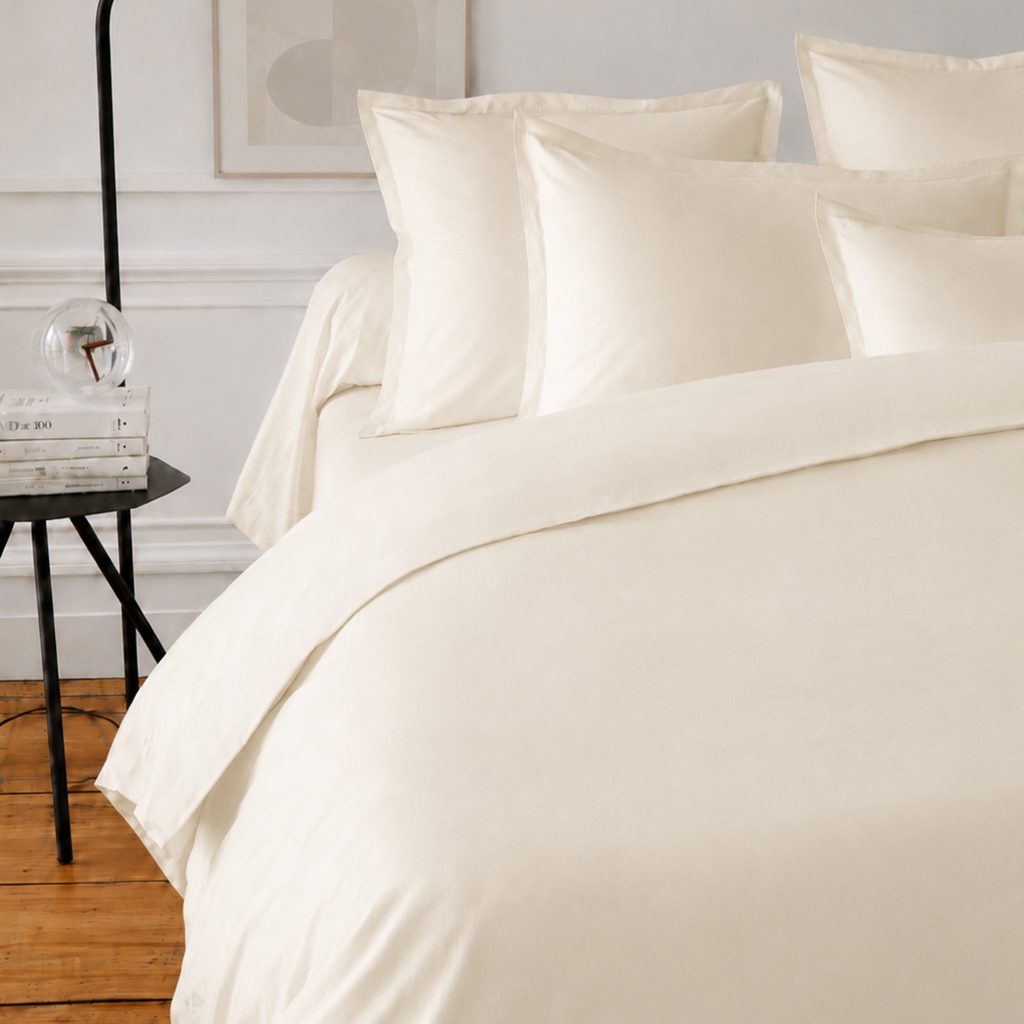 Drap housse uni 120x200 cm bonnet 30 cm coton ALTO Crème - 2