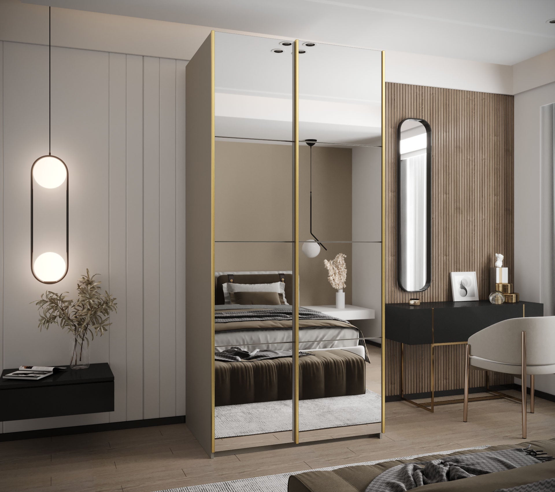 Szafa przesuwna wysoka Lux 2 120 x 64 x 245,5 cm kaszmir + kaszmir + u. złoty - Abiks Meble - 2