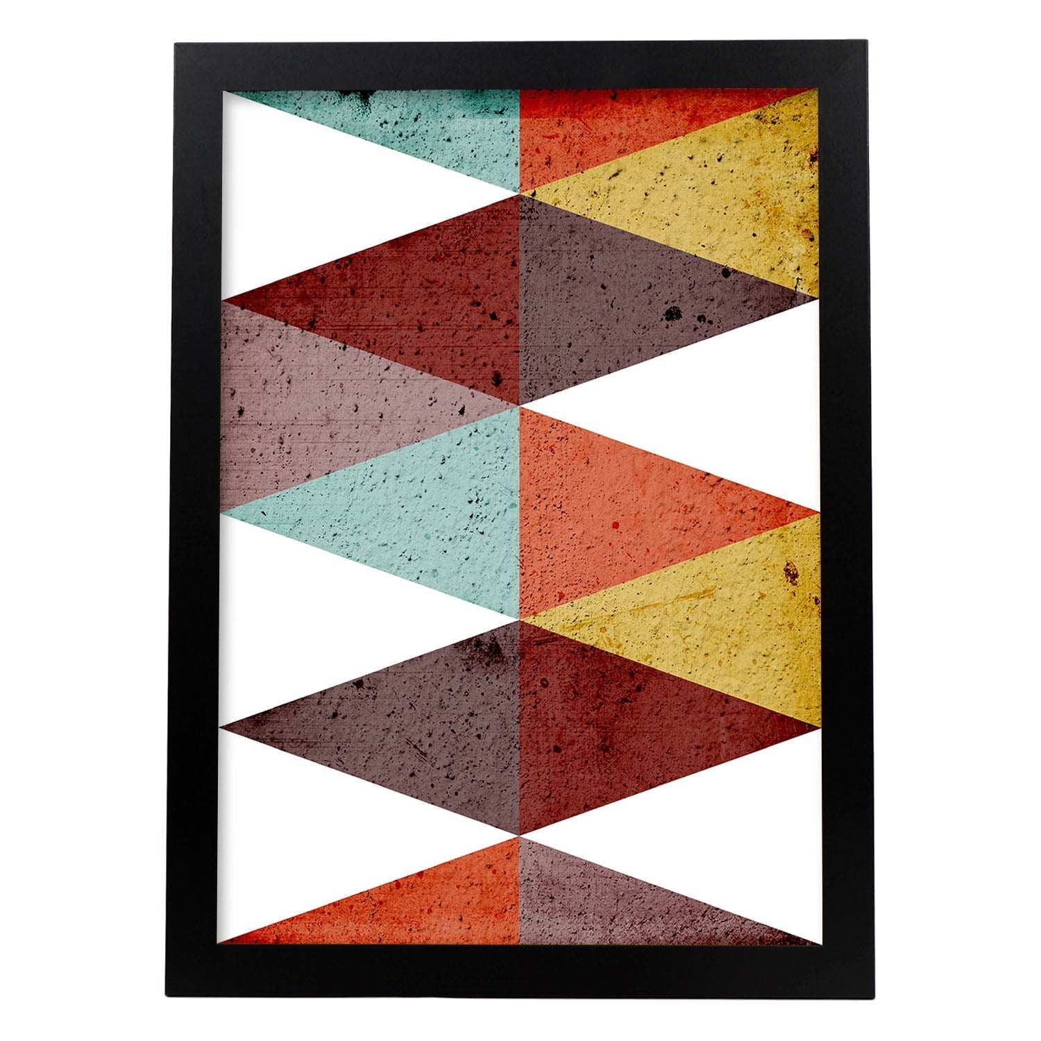 Poster con dibujo de geometria colorida. lamina formas otono 3, ilustrada con con formas y figuras llenas de color. marco madera clara - a3