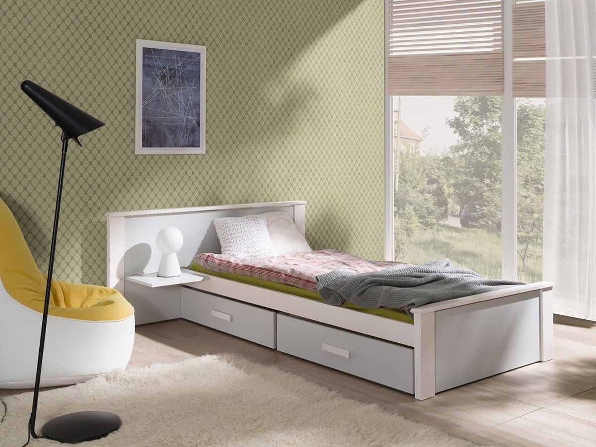 Lit Henderson 118, Unique, Gris clair, 90x200, Stratifié, Disponible, 149x210x72cm - 2
