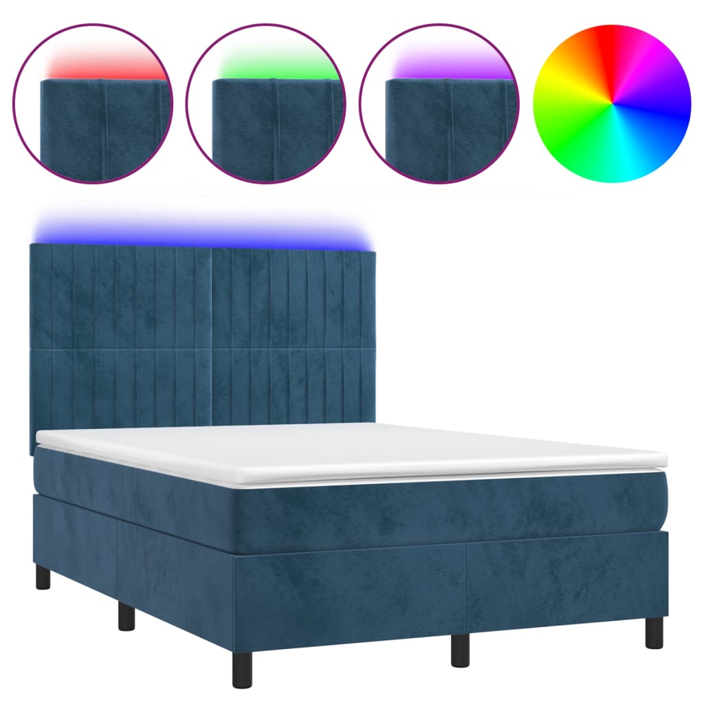 Lit Double Lit Adulte Sommier Lattes De Lit Avec Matelas Led Bleu Fonc X Cm