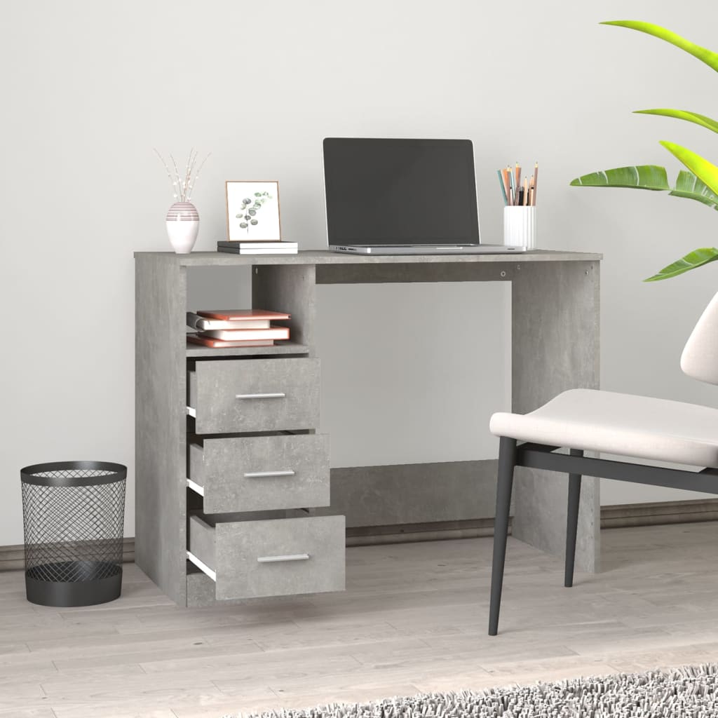 Bureau avec tiroirs Gris béton 102x50x76 Bois d'ingénierie - 3