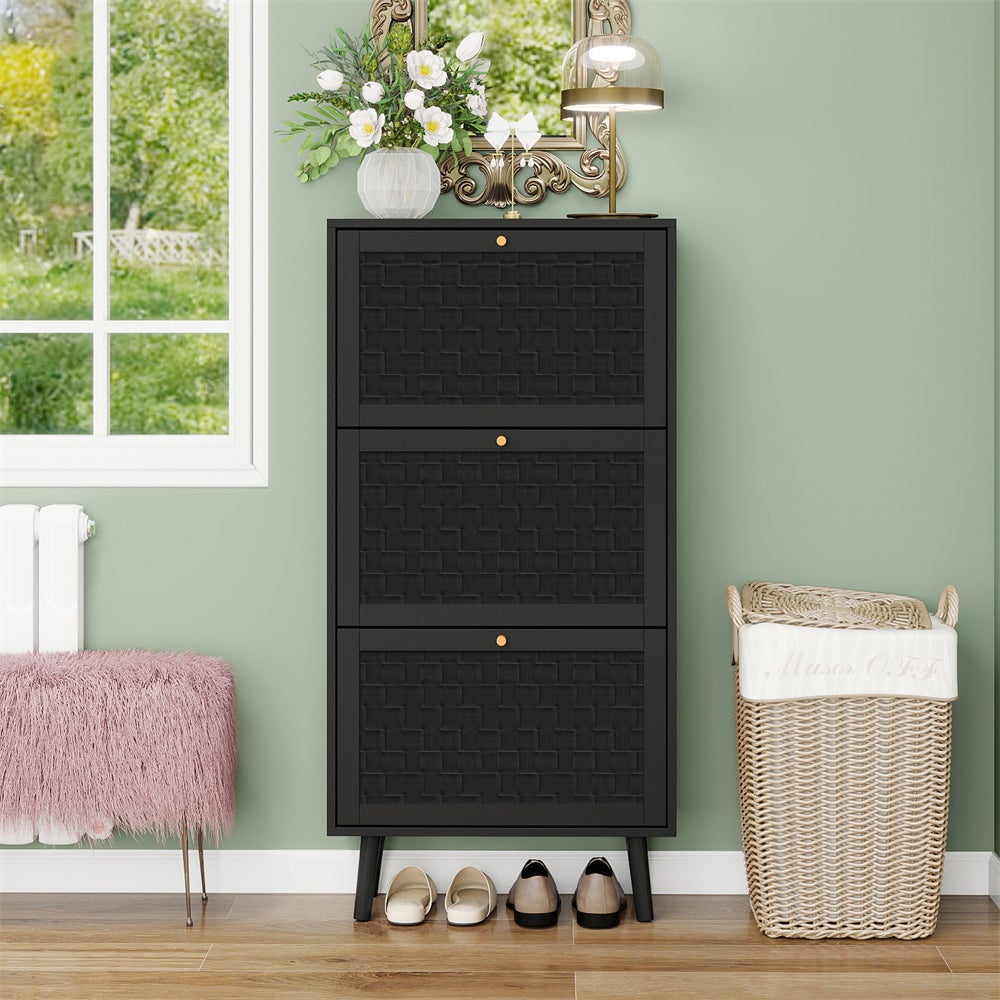 Półka na buty Boho Natural Wood 3-poziomowa, wysokość 121 cm, wzór krzyża, do przedpokoju lub na korytarz