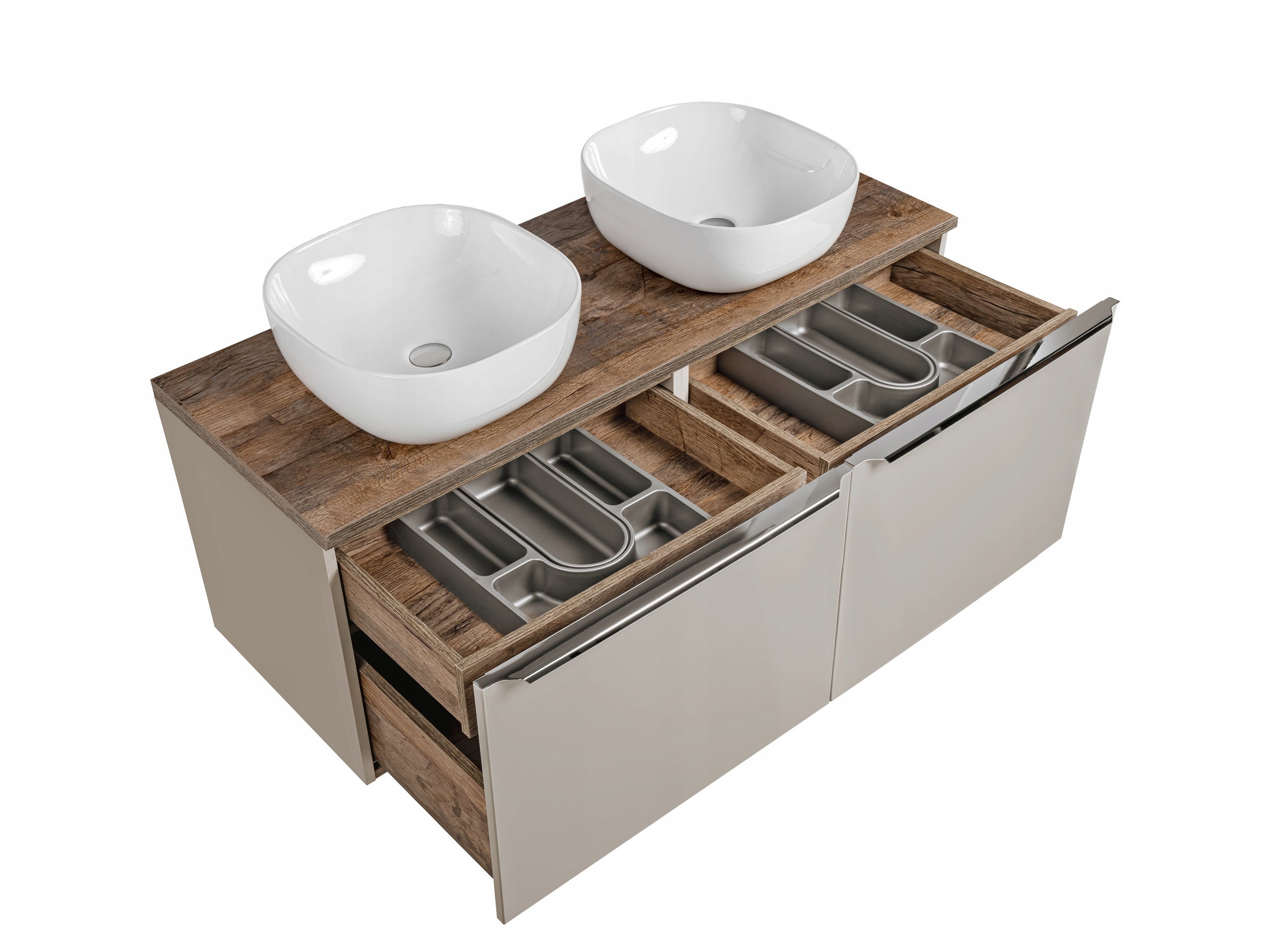 Szafka łazienkowa SANTA FE 120 cm taupe z blatem dąb Santa Fe i umywalkami - 3