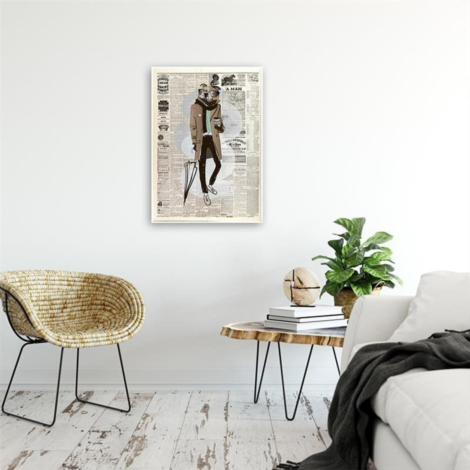 Tableau chien hipster dans le journal - 50 x 70 cm - 4