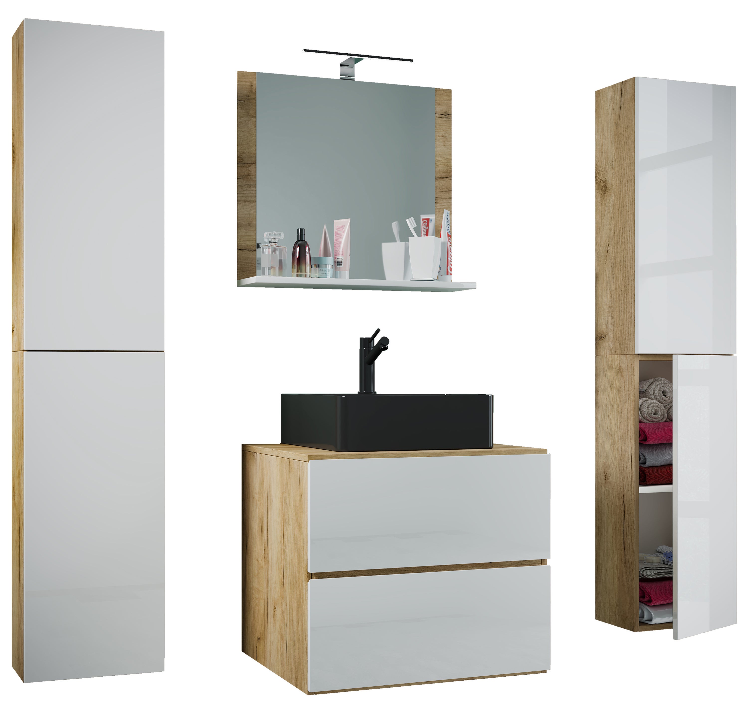 umywalka do mebli łazienkowych Lendas Dąb miodowy / Biały W. 150 x S. 127 x G. 52 cm