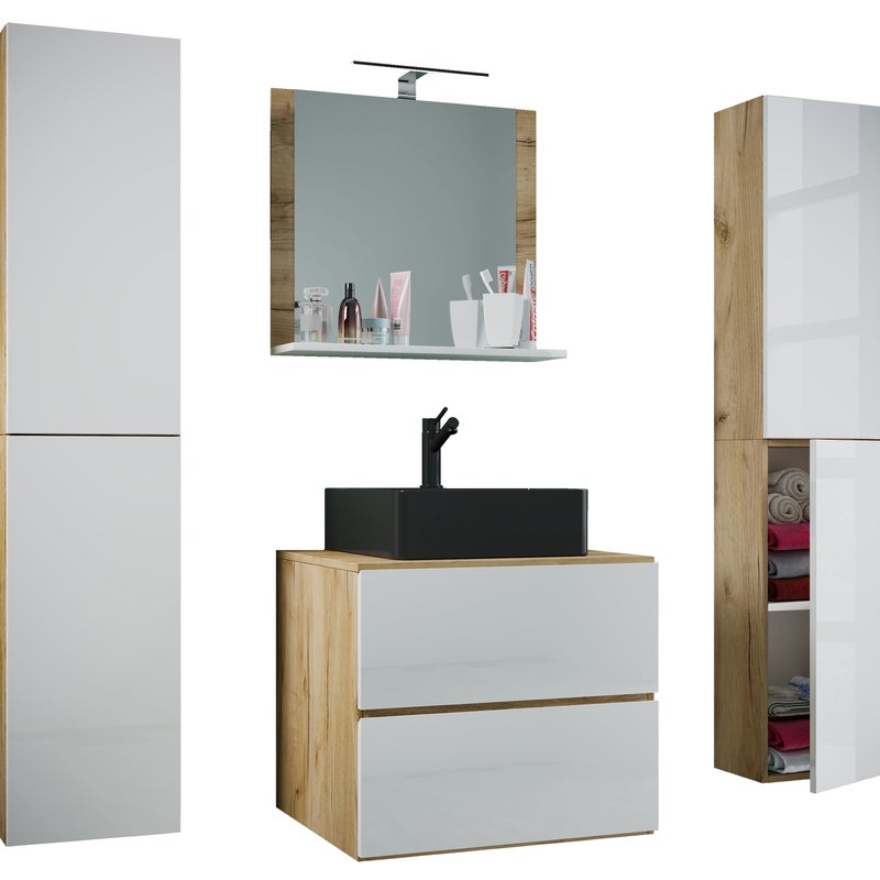 umywalka do mebli łazienkowych Lendas Dąb miodowy / Biały W. 150 x S. 127 x G. 52 cm