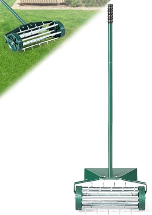Aérateur à Gazon Roulant de 46 cm, Scarificateur Manuel à Pointes Rotatives 46 x 15 x 127 cm, Vert
