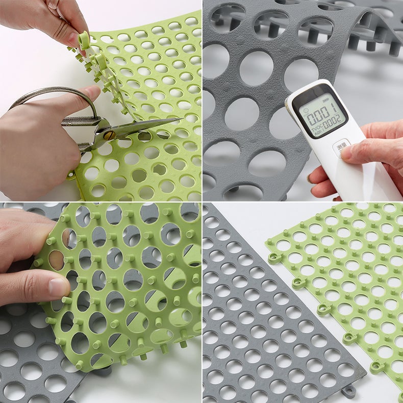 Tapis antidérapants de Massage d'épissure de salle de bains de 4 pièces, tapis de verrouillage de Drainage, tapis de douche de carrelage de sol - 6