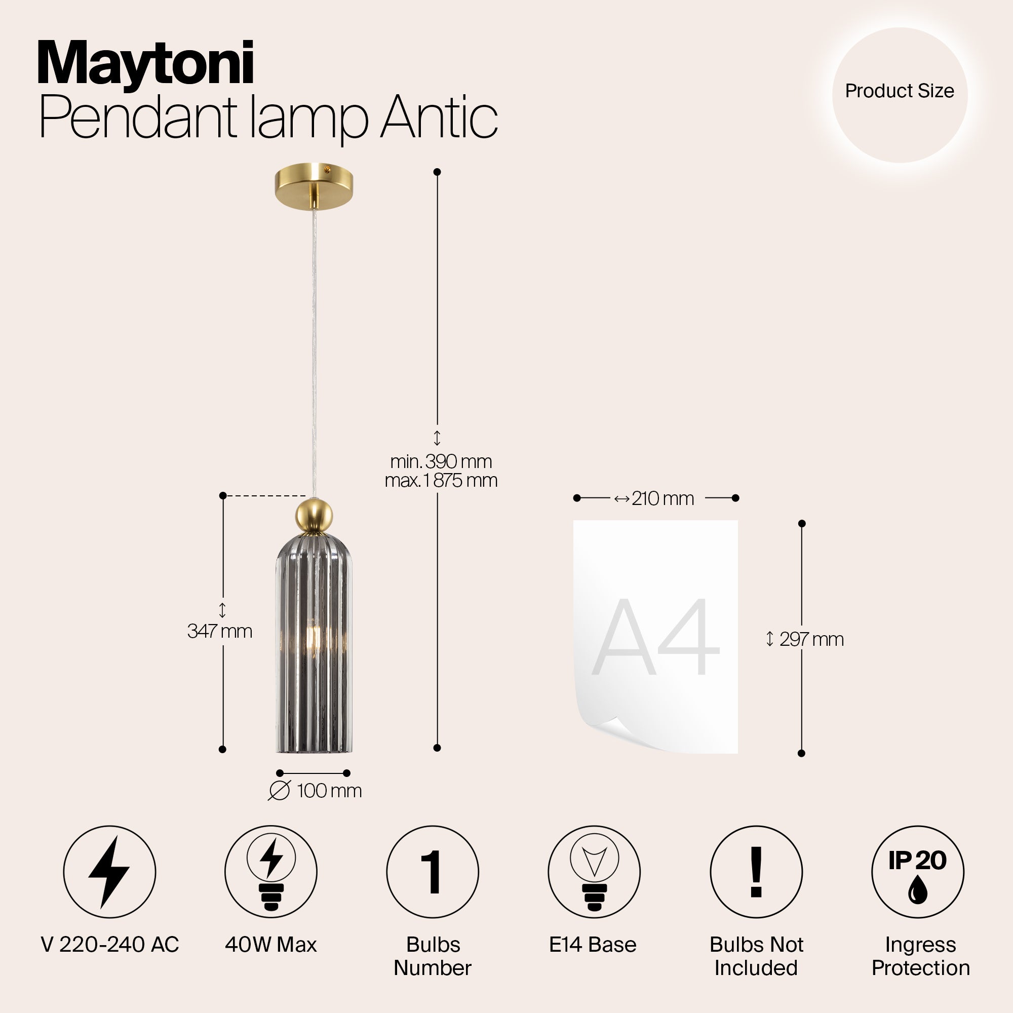 Antic Lampe à suspension , Armature métallique . Plafonniers en verre coulé. laiton Maytoni - 3