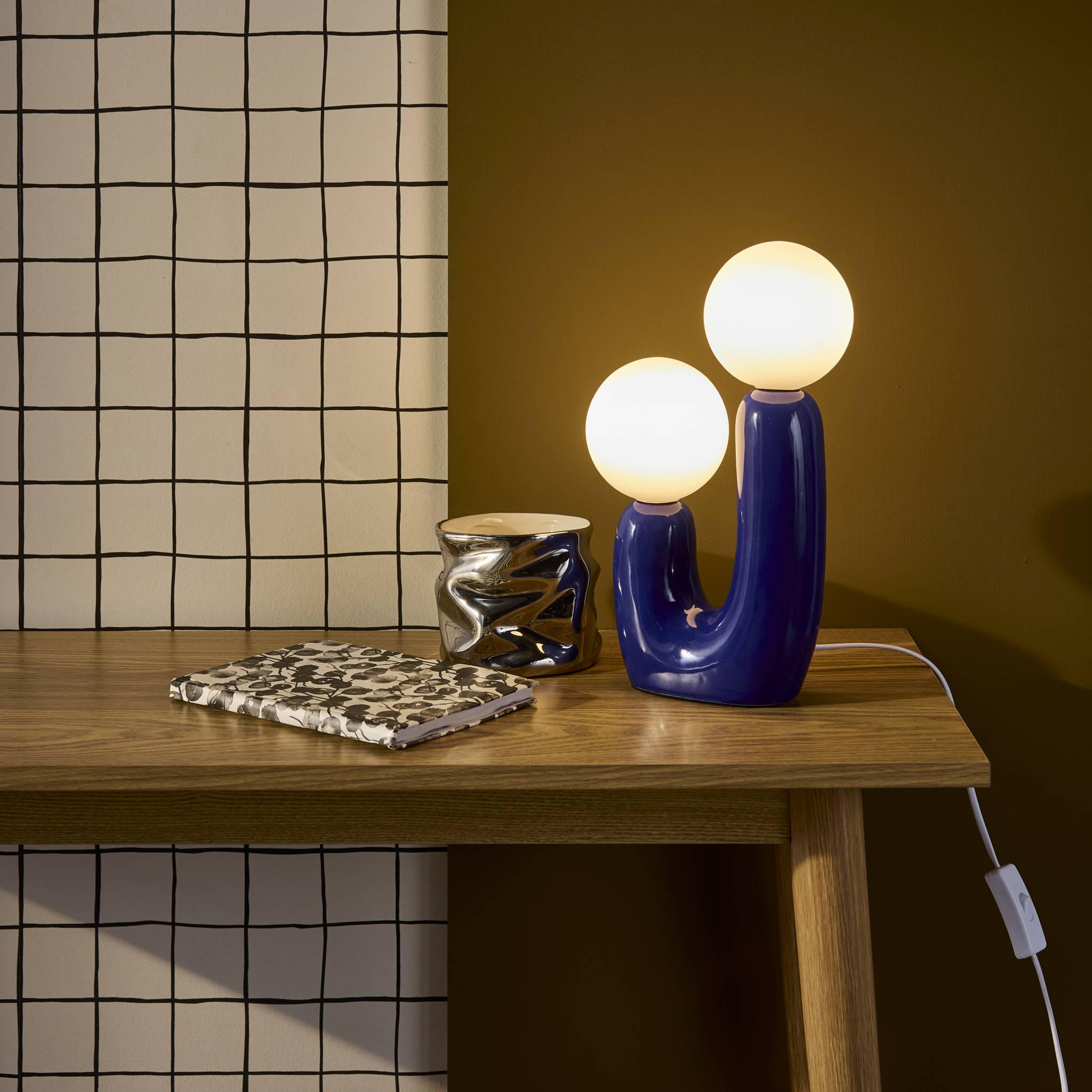 Lampada da tavolo organica ceramica e vetro, 31cm, Blu - 3