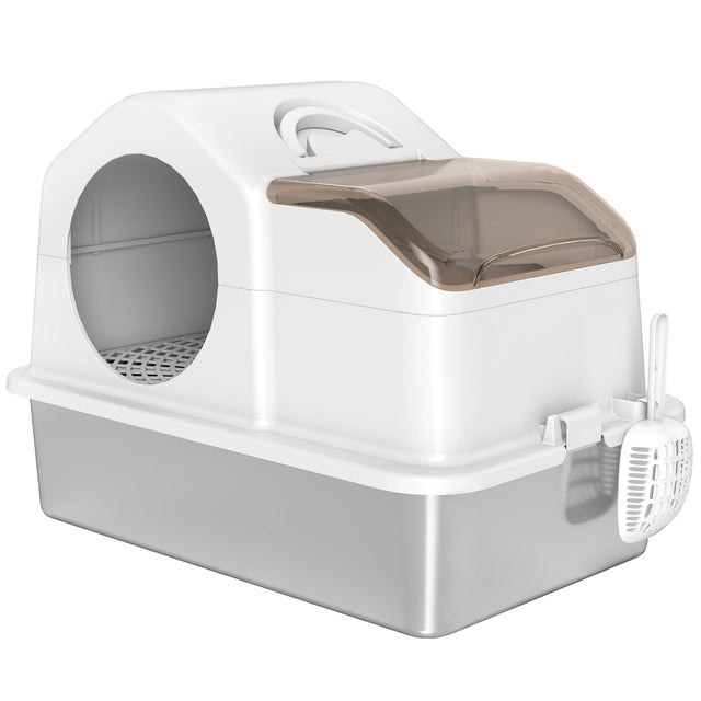 Caixa de Areia para Gatos PawHut Aço Inoxidável, ABS e PP Branco 60,5x40,5x42 cm D31-132V00WT