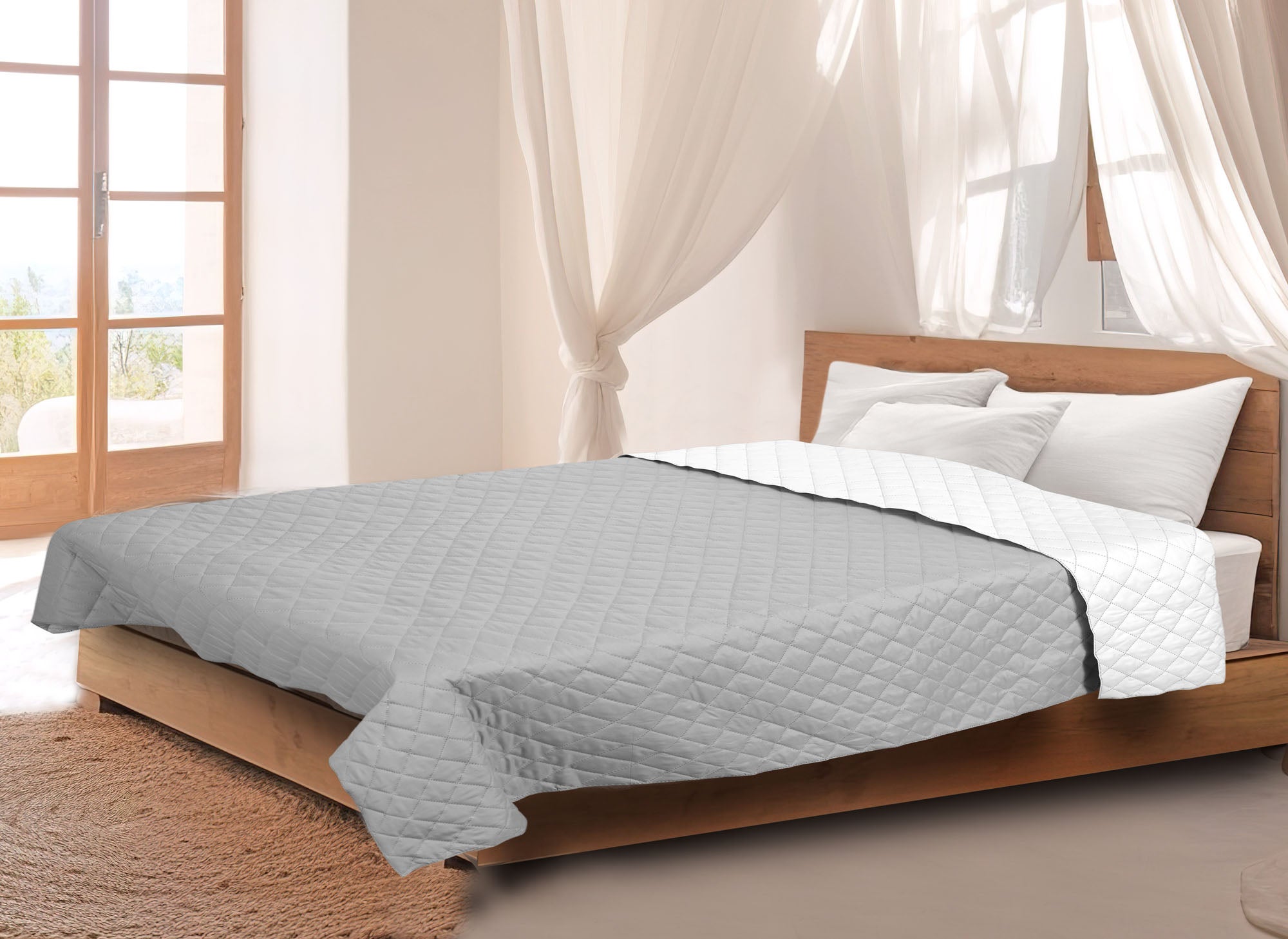 Narzuta na łóżko Aio factory 200x220 cm pikowana szaro-biała 1szt - 3