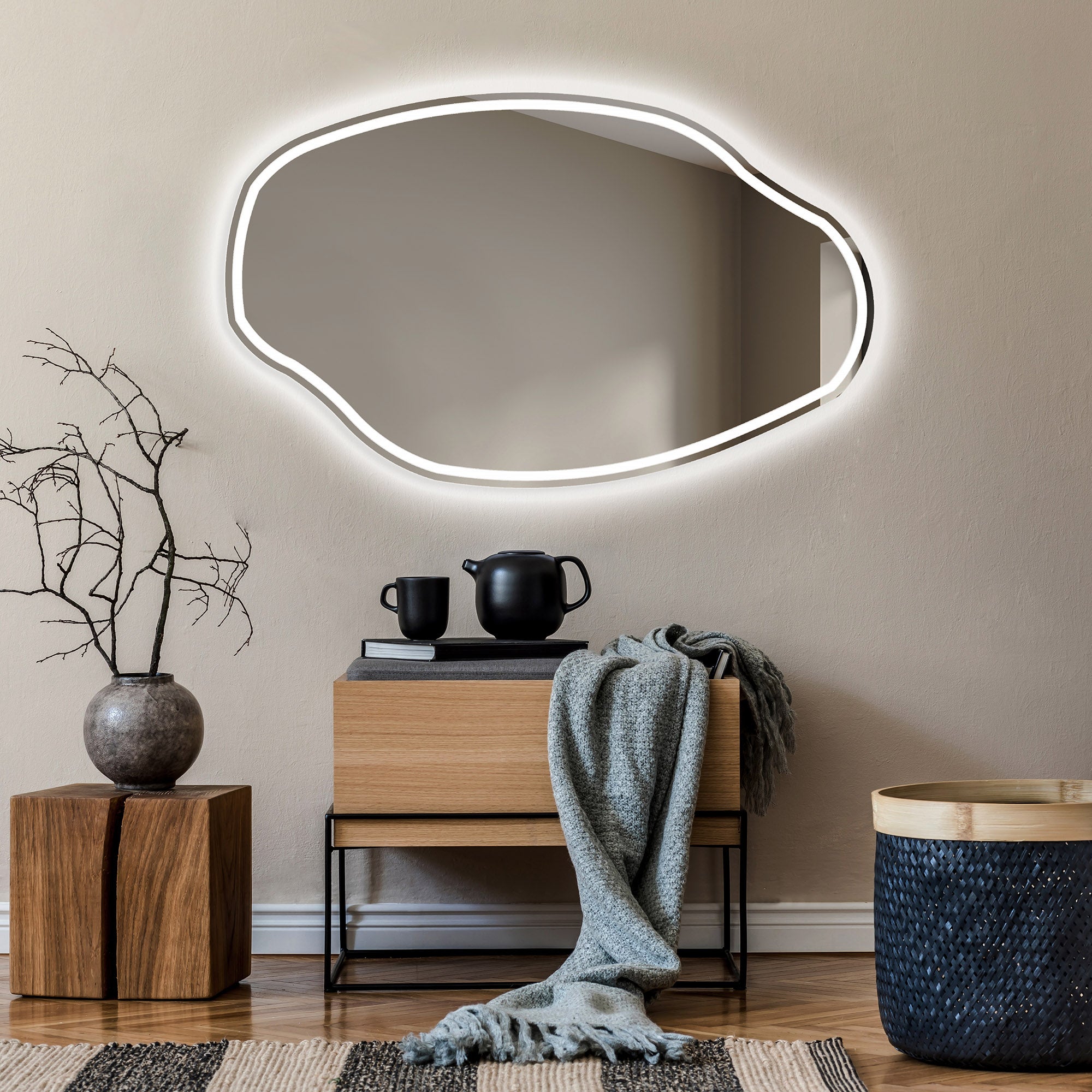Asymetryczne Lustro z Podświetleniem LED Łazienka (114x74cm) Jasne Lustro z Podświetleniem | Chłodna Biel 7000K