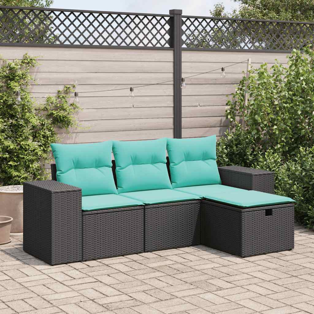Salon bas de jardin en Rattan synthétique Noir 4 personnes | Leroy Merlin