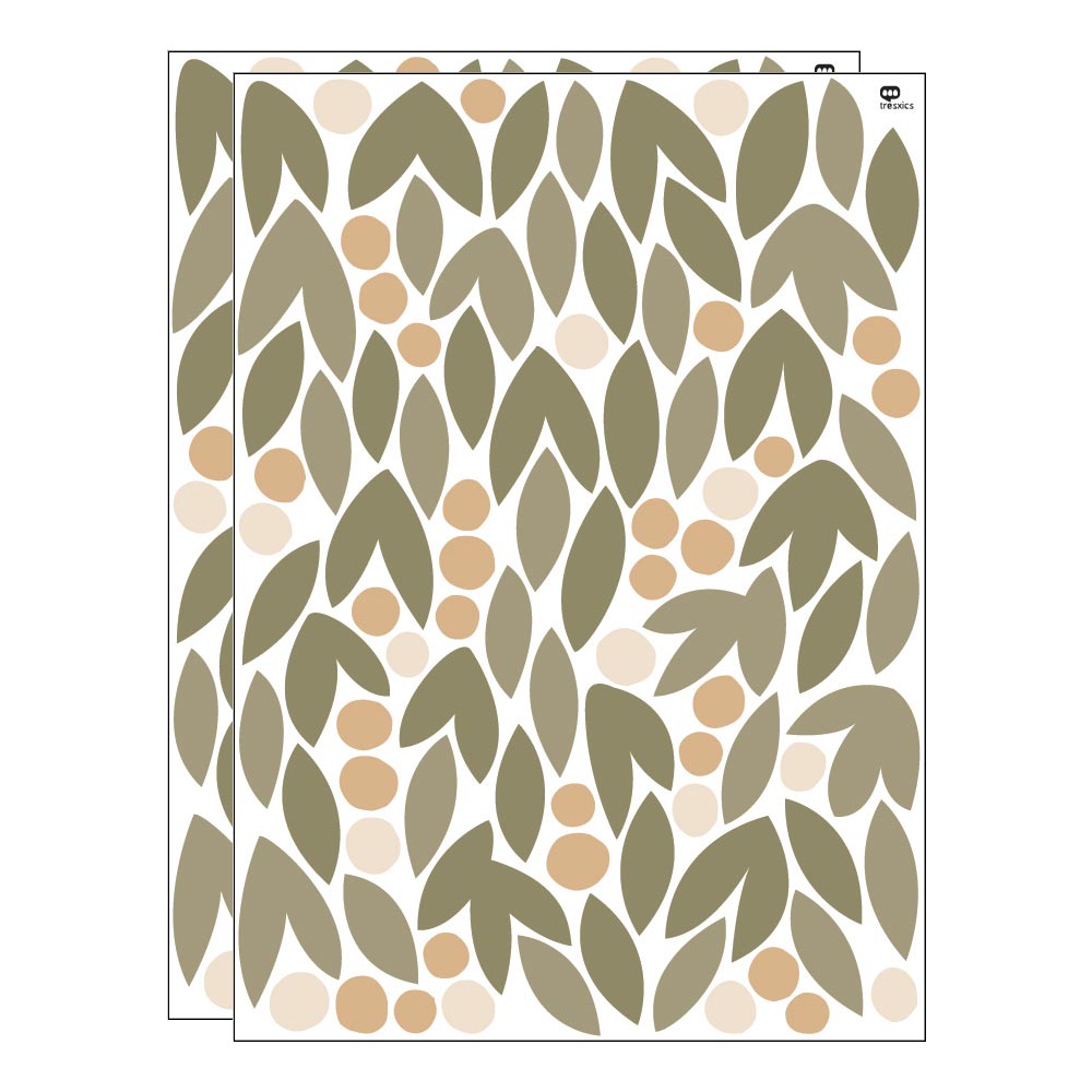 Adhesivo decorativo hojas margarita kaki y marrón. 2 láminas = 194 piezas