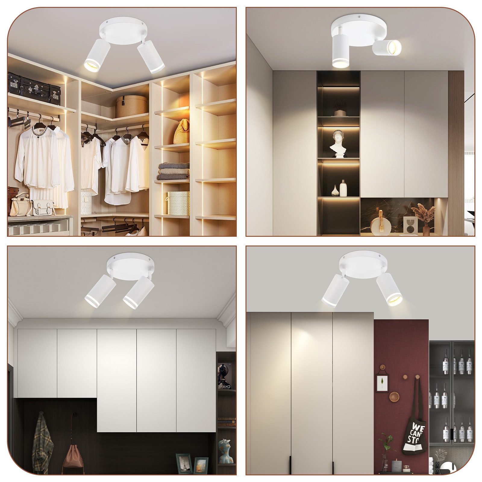 NETTLIFE Plafonnier LED 2 flamme - Blanc Plafonnier GU10 Spot pivotant Applique murale en bois Spot mural pour salon chambre Sans ampoule - 7