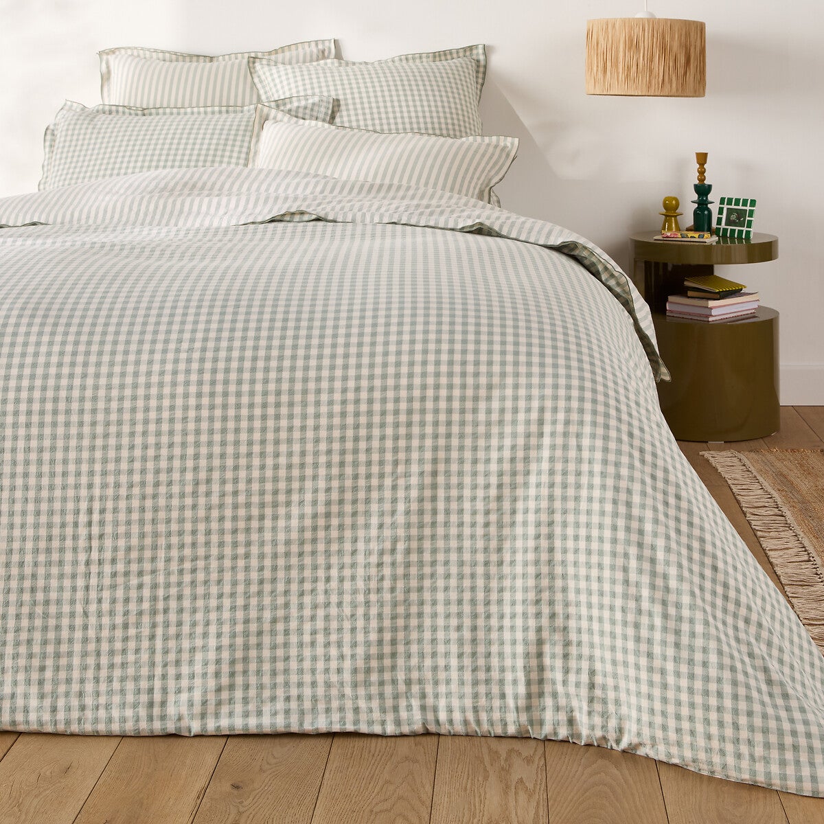 Housse de couette coton seersucker, Cottage vert - Vert sauge - 200 x 210 cm - 3