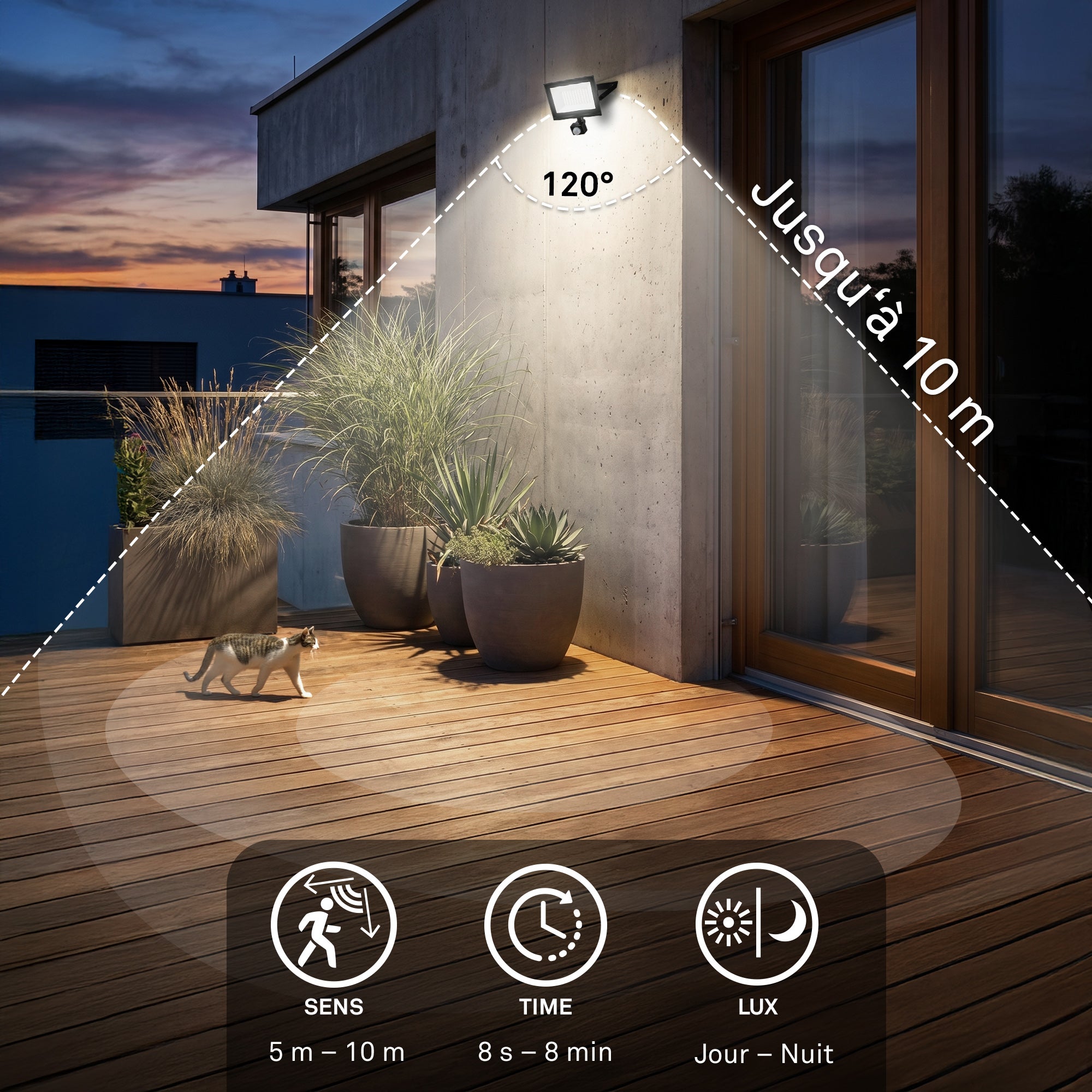 Projecteur LED - IP65 - Noir - 50W - 4500lm - 4000K - Détecteur de mouvement & capteur crépusculaire - 175×40×210mm - Briloner - 5