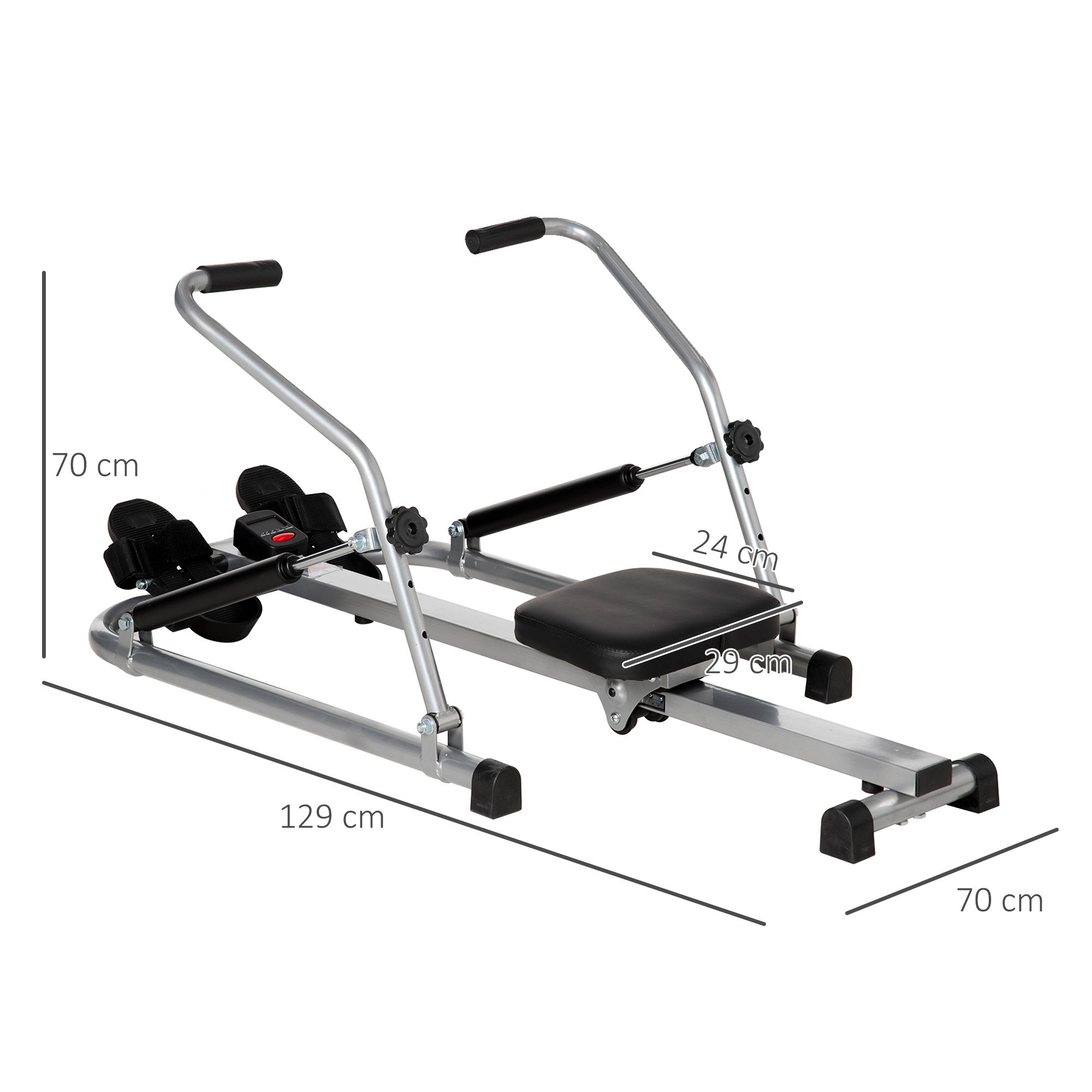 Máquina de Remo HOMCOM Preto e Prata Aço e ABS 129x70x70cm - 3