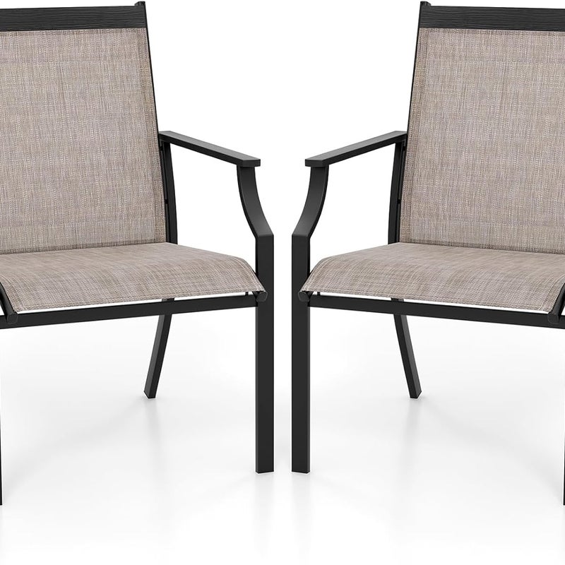 Zestaw 2 Krzeseł Ogrodowych 66 x 61 x 90 cm, Nośność 150 kg, z Poręczami, Szerokie Siedzisko z Oddychającej Tkaniny, do Ogrodu/Werandy, Brązowy