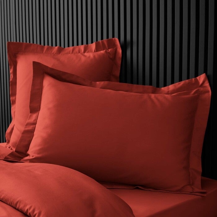 Taie d’oreiller volant plat – 50 x 70 cm – percale unie 78 fils – point bourdon – Tomette - 5
