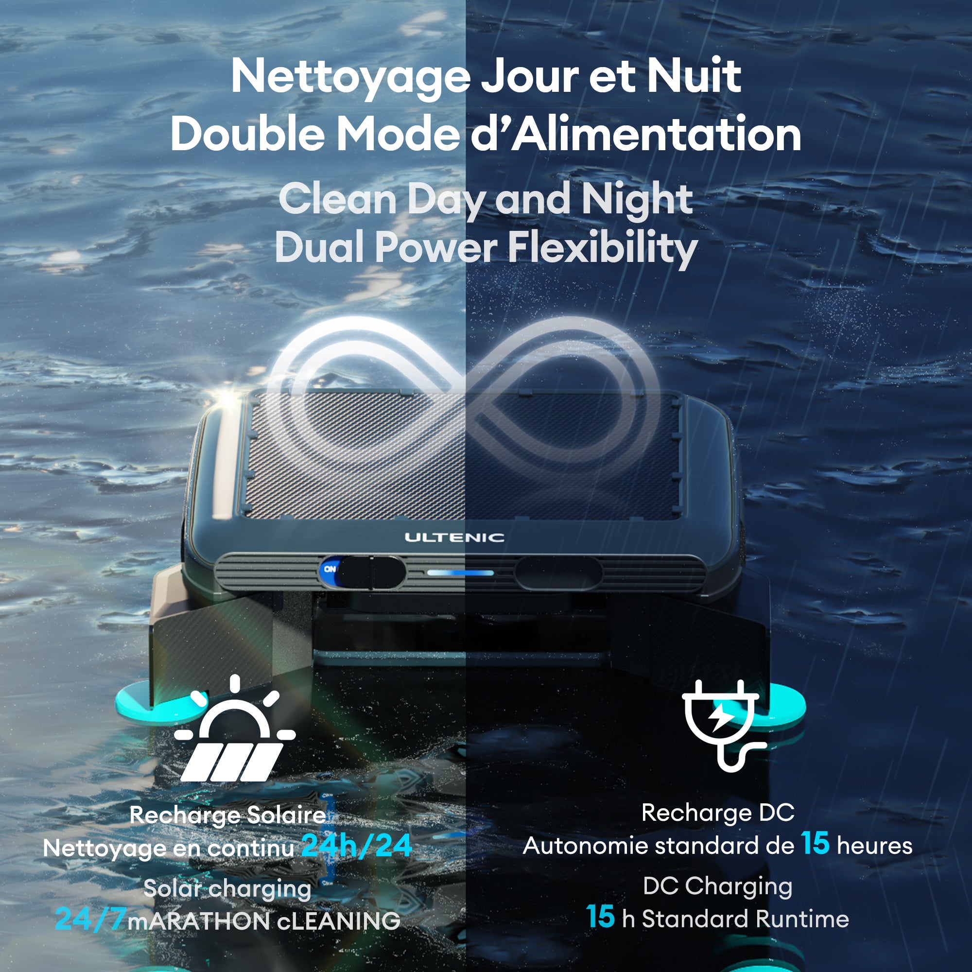 Robot nettoyeur de surface de piscine, Écumoire de piscine,Alimentation solaire Robot, ULTENIC PS1 - 3