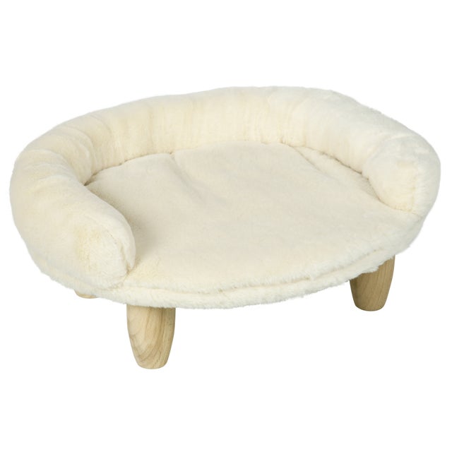 Sofá confortável para animais de estimação, com design elegante, para cães e gatos, em flanela creme, 47 x 40 x 20 cm, com pés de madeira.
