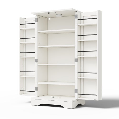 Armadietto Cucina Con Sensore LED 120x60x40 Cm – 2 Ante, Ripiani Regolabili E Porta-oggetti, Bianco Moderno