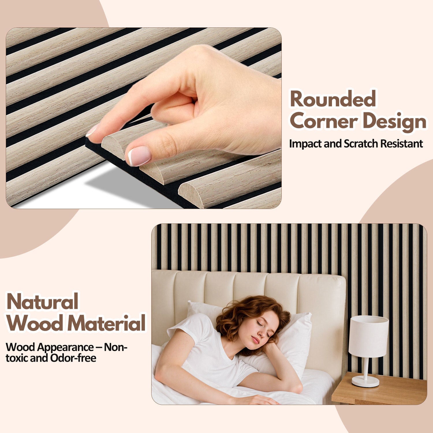 Lote de 4 paneles acústicos semicirculares para pared listones MDF madera moderna 120 x 60 x 2,1 cm - Panel MDF madera roble - 7