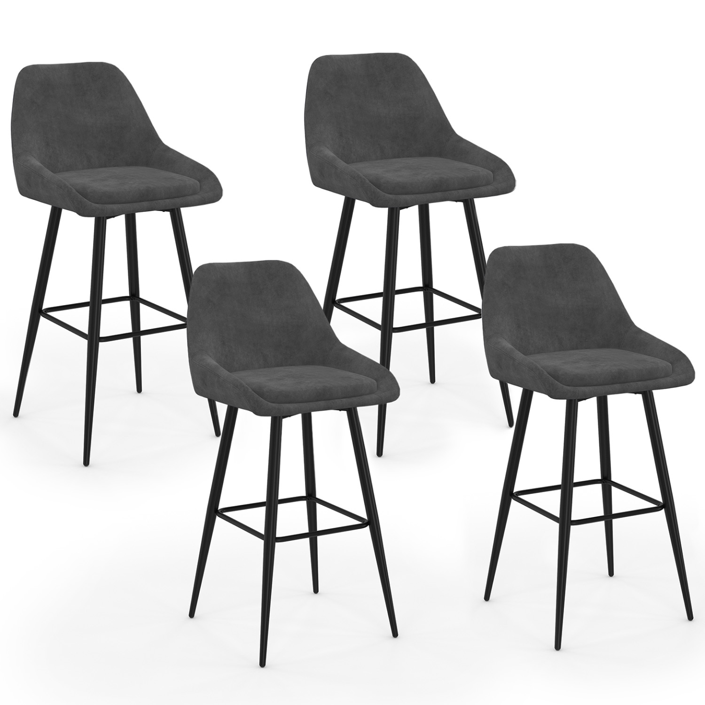 Lot de 4 tabourets de bar THALYA en velours gris foncé avec demi-accoudoirs - 2