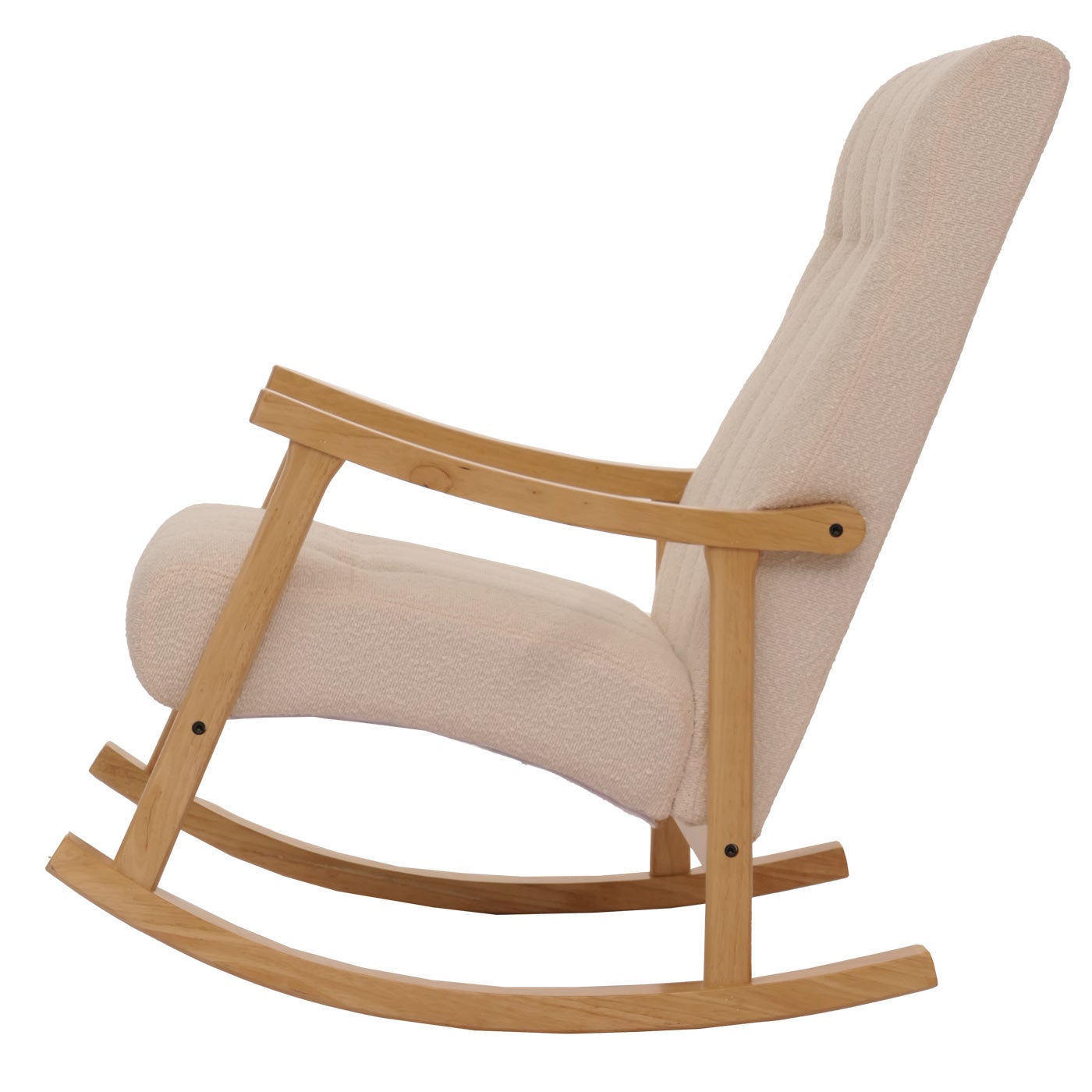 Fauteuil à bascule design avec accoudoirs assise large en tissu bouclé beige structure bois massif naturel 04_0009810 - 8