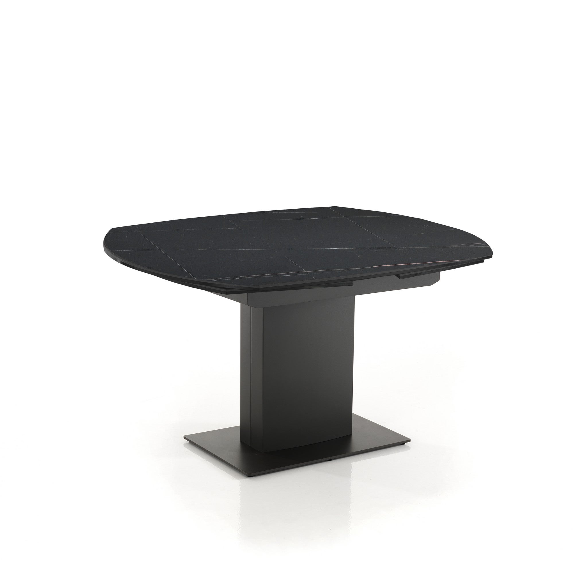 EPIC MARBLE-Rozkładany stół ze stali szarej i czarnej ceramiki marmurowej H77 W120/180 D90 do jadalni