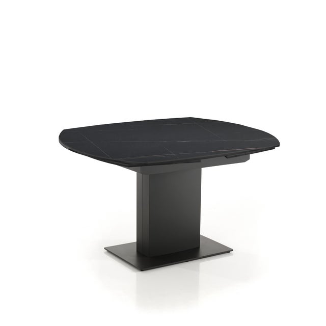 EPIC MARBLE-Rozkładany stół ze stali szarej i czarnej ceramiki marmurowej H77 W120/180 D90 do jadalni